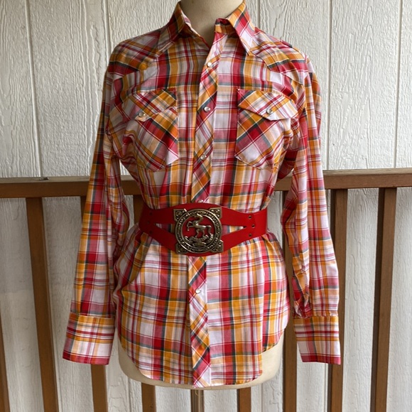 Authentic Western plaid rodeo Youngblood’s size medium 15-15.5 - Picture 2 of 8